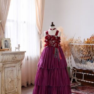 【現品120㎝】ロングドレスR-104　ワイン