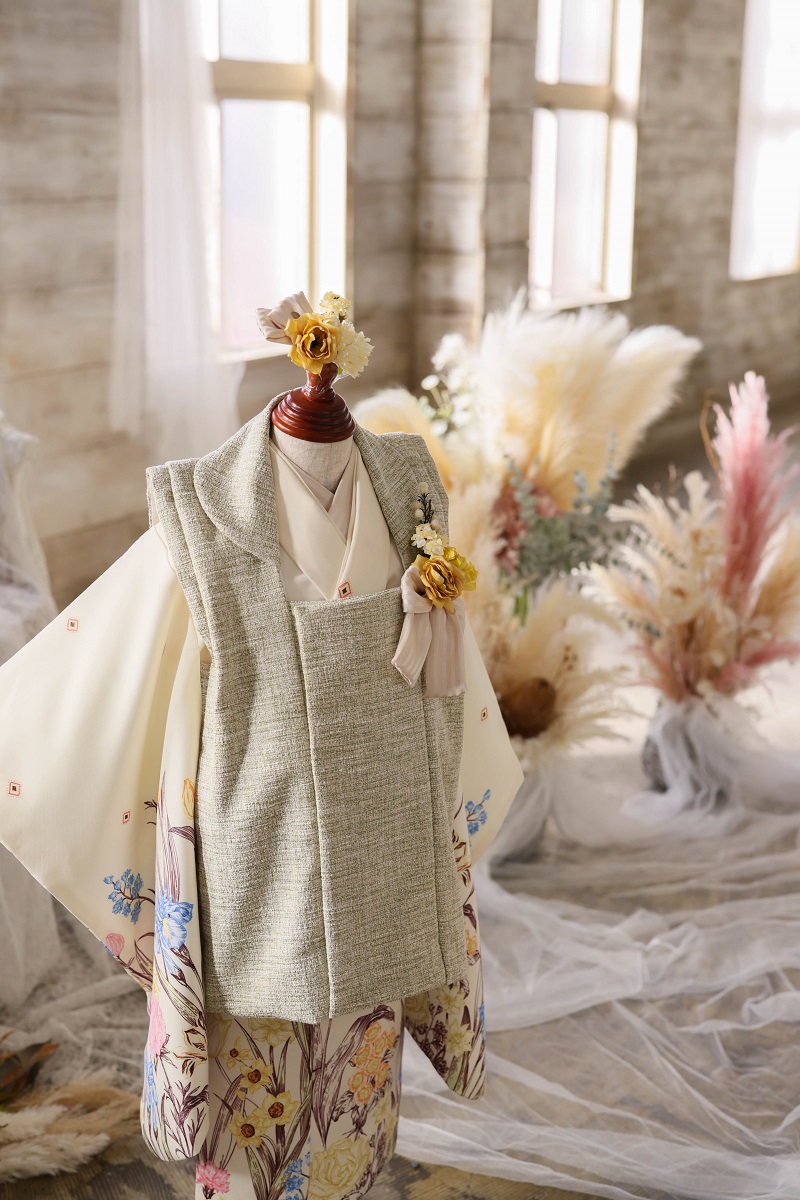 【現品】アンティークガーデン 3歳被布ｾｯﾄ RC722-A　【ｸﾘｰﾑ】 - 画像 (7)