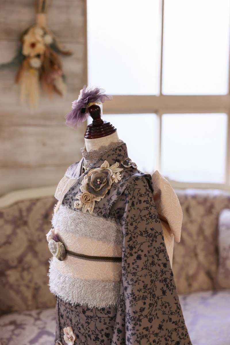 【アウトレット】ロココ・ガーリィ 7歳きものフルセット -Rococo Girly-【ブラウン】 - 画像 (7)