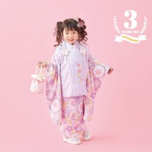 式部浪漫3歳女児被布セット 梅の香30【藤色】