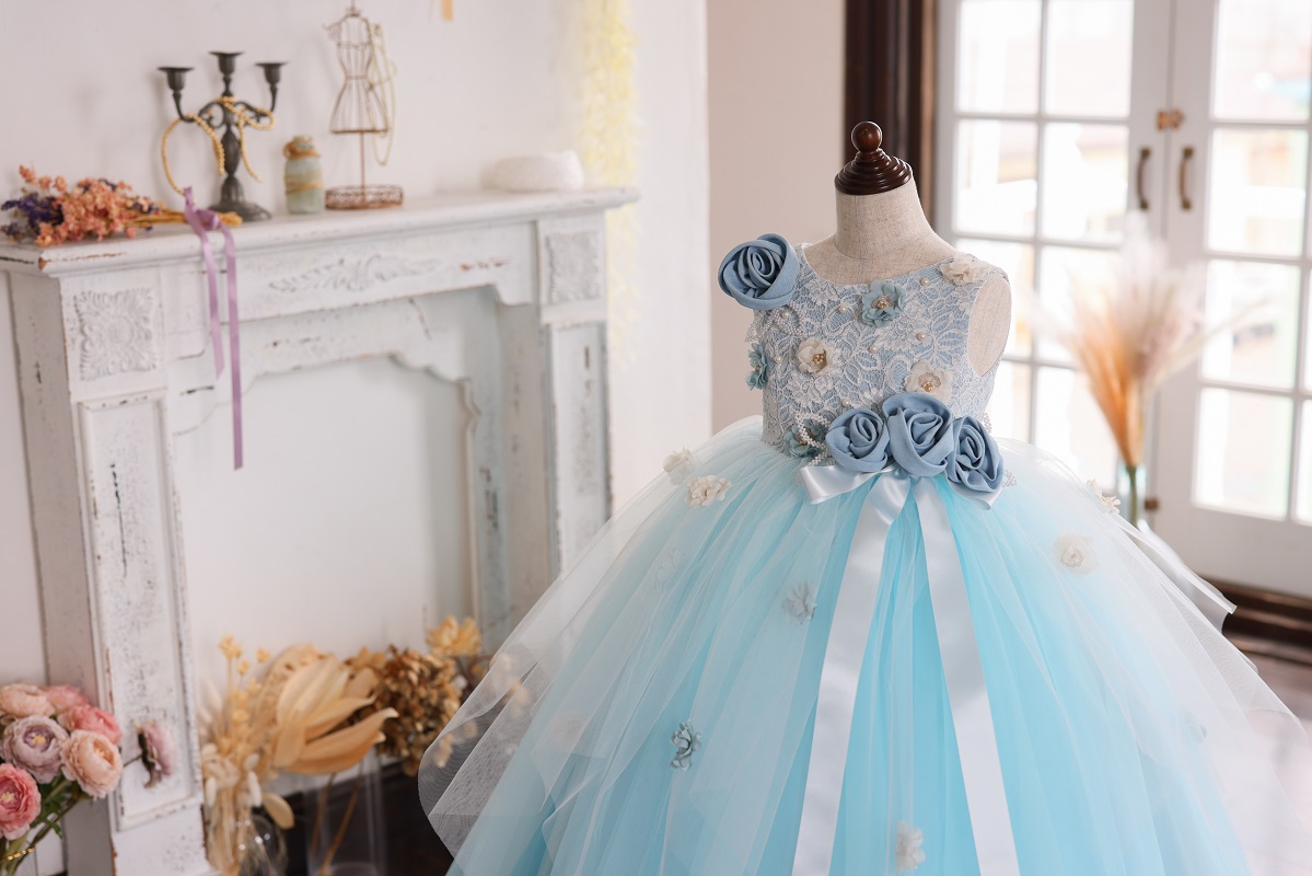 【現品120㎝】ロングドレスR-112　ブルー - 画像 (9)