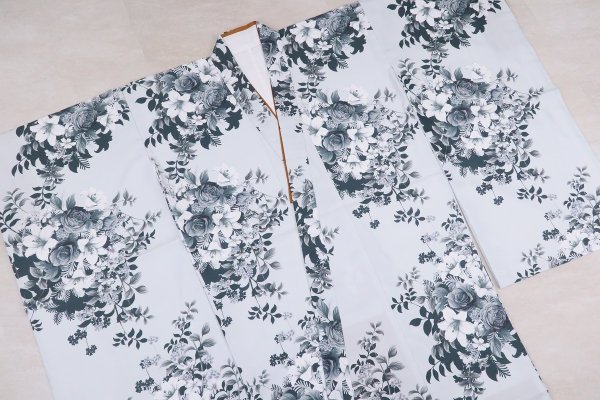 【特別現品】13才着物「RTG2409-13ｄ洋花」ﾌﾞﾙｰｸﾞﾚｰ - 画像 (2)