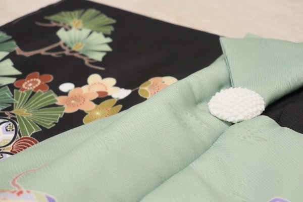 【受注品】 3歳男児被布アンサンブル 陽気な天使No.5「扇」【黒×緑】 - 画像 (4)