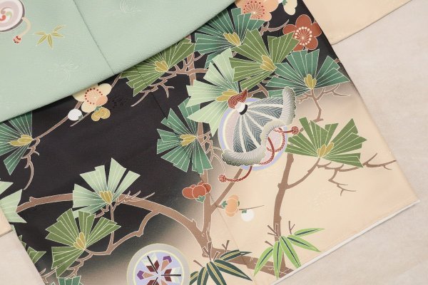 【受注品】 3歳男児被布アンサンブル　陽気な天使No.5「扇」【黒×緑】 - 画像 (8)