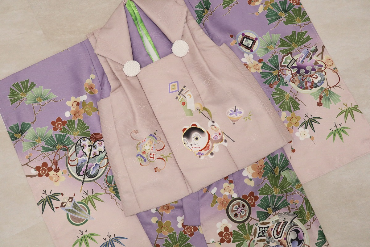 【受注品】 3歳男児被布アンサンブル 陽気な天使No.3「扇」【紫】 - 画像 (8)