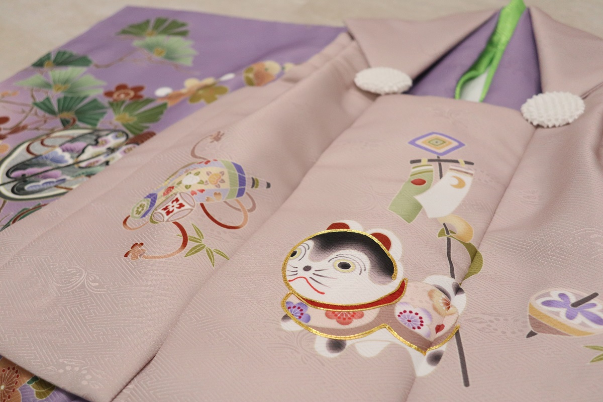 【受注品】 3歳男児被布アンサンブル 陽気な天使No.3「扇」【紫】 - 画像 (2)