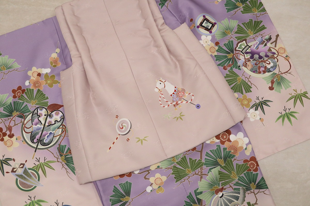 【受注品】 3歳男児被布アンサンブル 陽気な天使No.3「扇」【紫】 - 画像 (6)