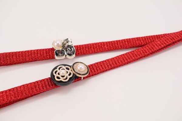 ラメ糸 平帯締め 【レッド】FD-008 - 画像 (2)