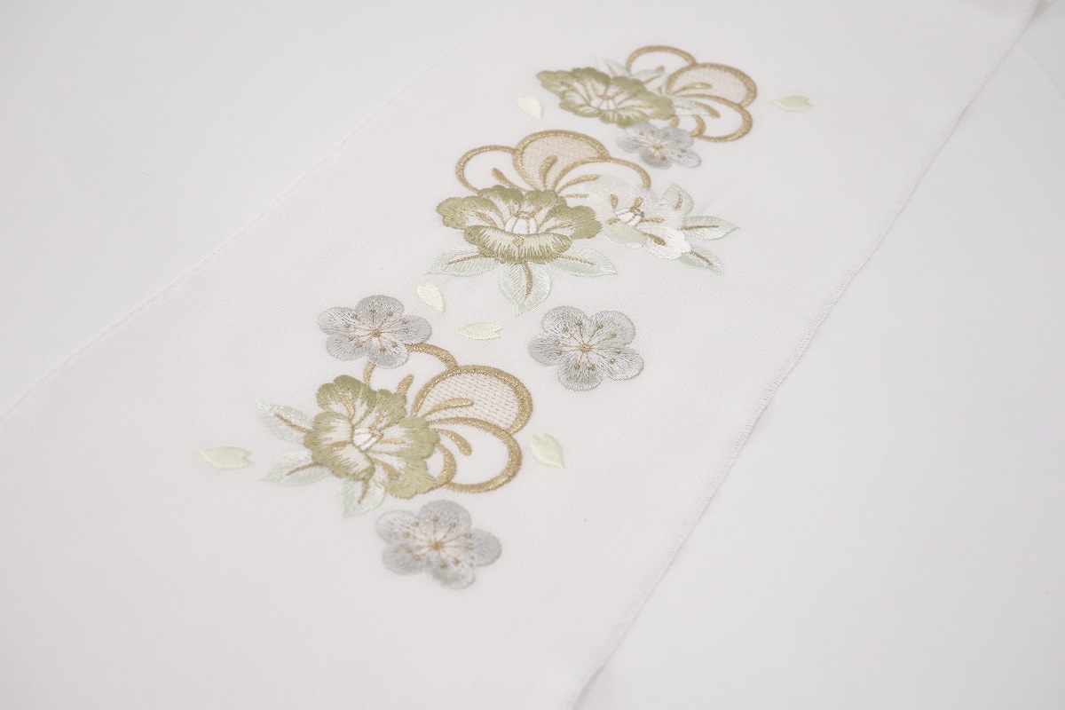 【SALE・特価品】絹交織　ししゅう半衿　椿　-2色展開- - 画像 (5)