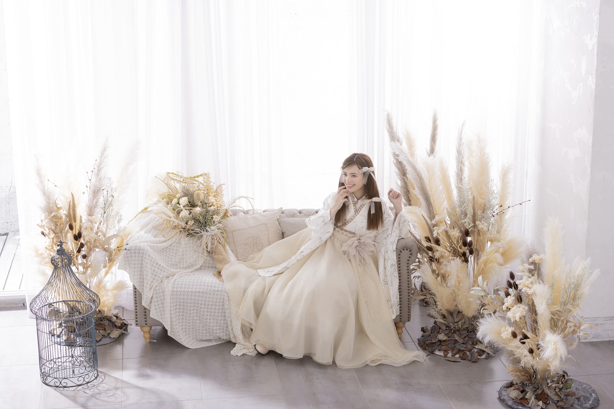 ラフィネモカ二尺袖/ドレス袴 ラフィネモカ ラインフラワーRM-139/RH-83【白ピンク/ゴールド】 - 画像 (5)