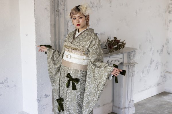 袋帯【正絹】振袖用 GFO-63 白シルバー - 画像 (4)