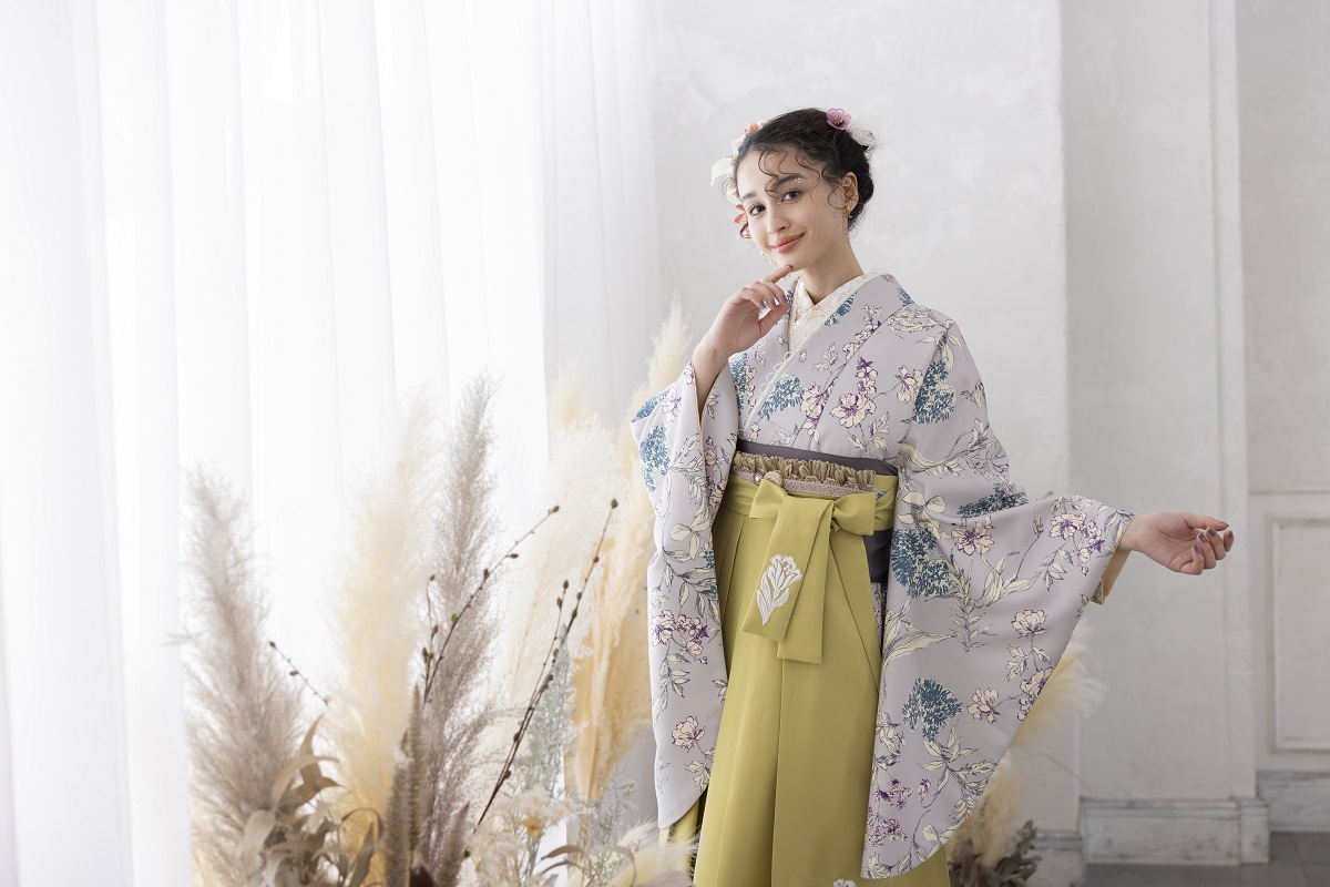 ﾗﾌｨﾈﾓｶ二尺袖/卒業袴　ライラック グレージュRM-141/RH-73【ｸﾞﾚｰｼﾞｭ/ｸﾞﾘｰﾝ】 - 画像 (6)