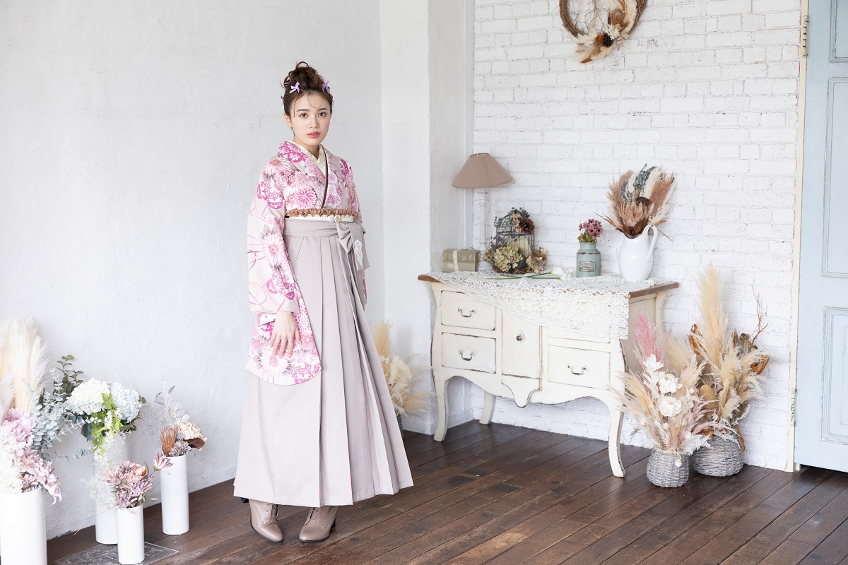 ﾗﾌｨﾈﾓｶ二尺袖　くす玉　ローズピンクRM-134【ﾋﾟﾝｸ/ﾍﾞｰｼﾞｭ】