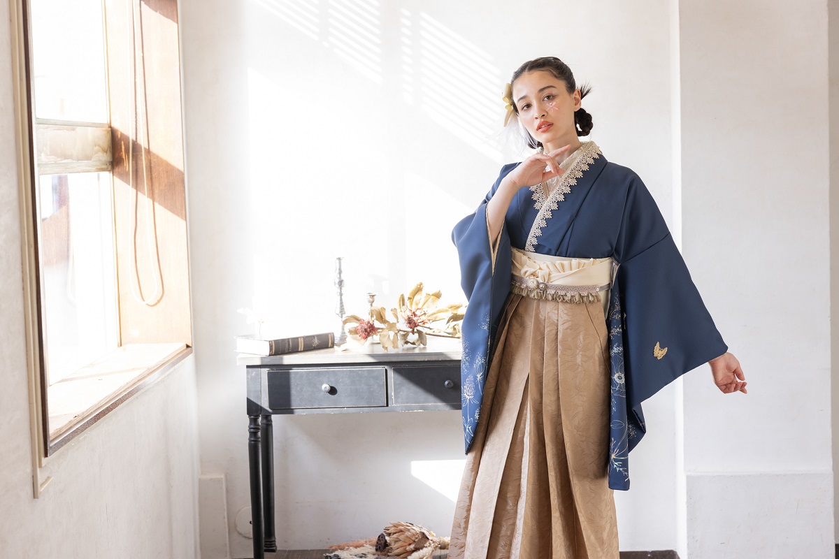 ラフィネモカ二尺袖/卒業袴 デイドリーム(袖花小紋)RM-144/RH-77【ネイビー/キャメル】 - 画像 (10)