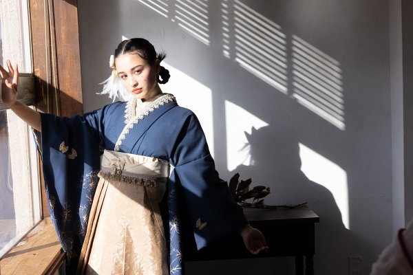 ラフィネモカ二尺袖/卒業袴 デイドリーム(袖花小紋)RM-144/RH-77【ネイビー/キャメル】 - 画像 (7)