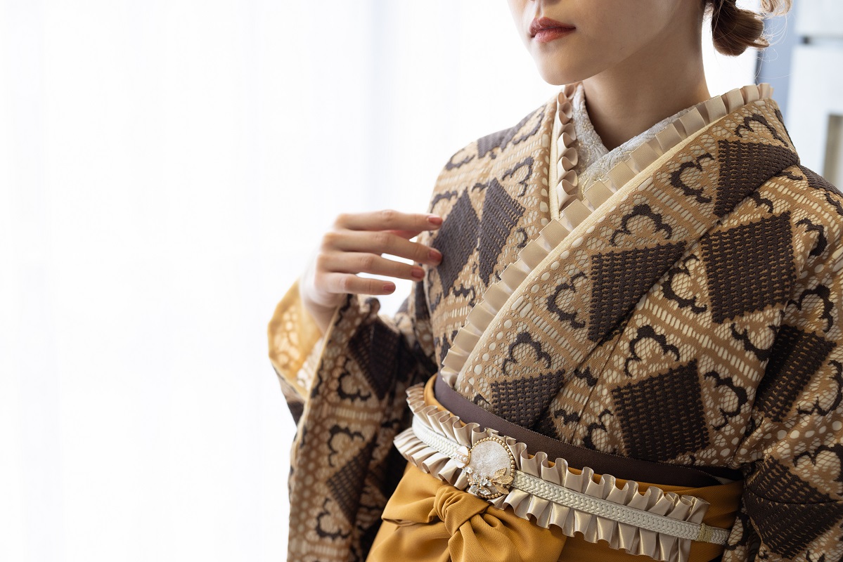 ラフィネモカ二尺袖/卒業袴 ラティスチョコレートRM-169/RH-93【キャメル/金茶】 - 画像 (7)