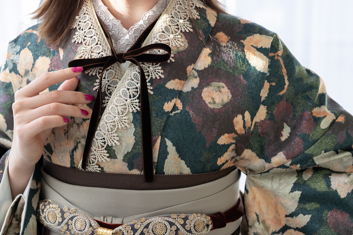 【トルソー現品】ﾗﾌｨﾈﾓｶ二尺袖（着物のみ）　ゴブランRM-182【ｸﾞﾘｰﾝ】 - 画像 (11)