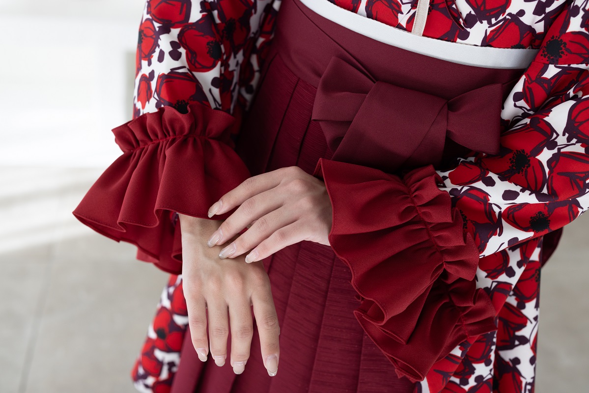 ﾗﾌｨﾈﾓｶ二尺袖/卒業袴　フリル・フローラRM-166/RH-99【ﾎﾜｲﾄﾚｯﾄﾞ/ﾎﾞﾙﾄﾞｰ】 - 画像 (8)