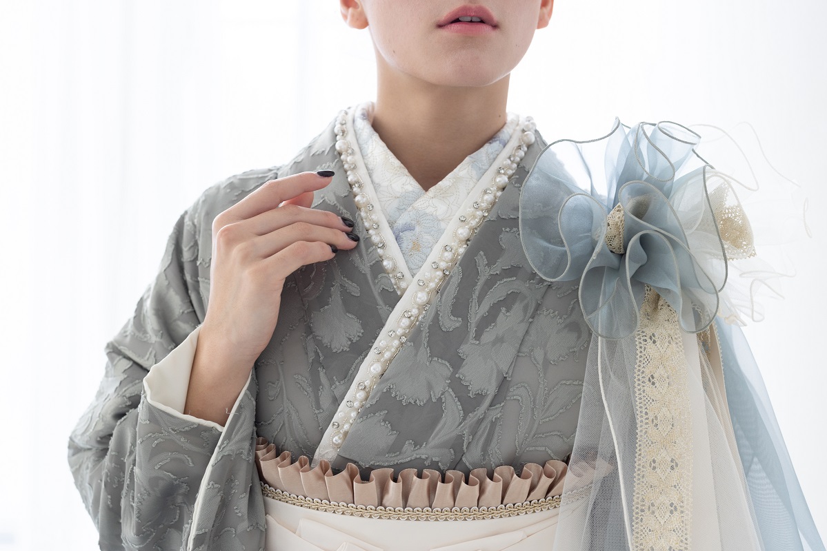 ラフィネモカ二尺袖/卒業袴 ロココ・シフォンRM-172/RH-100【オリーブ/アイボリー】 - 画像 (8)