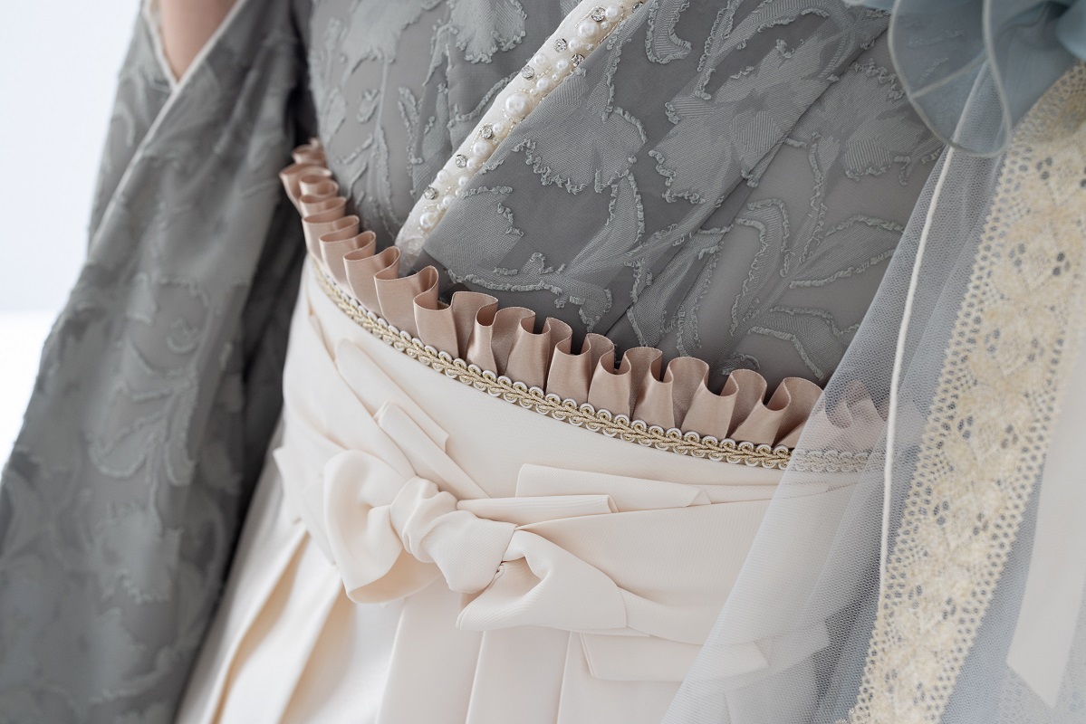 ラフィネモカ二尺袖/卒業袴 ロココ・シフォンRM-172/RH-100【オリーブ/アイボリー】 - 画像 (7)