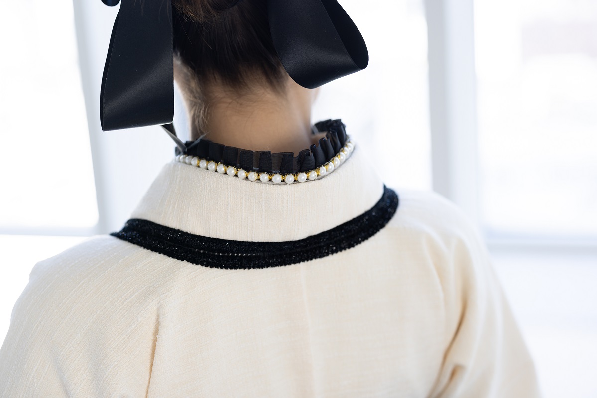 ラフィネモカ二尺袖/卒業袴 リボンノットRM-167/RH-96【白×黒/ホワイト】 - 画像 (5)