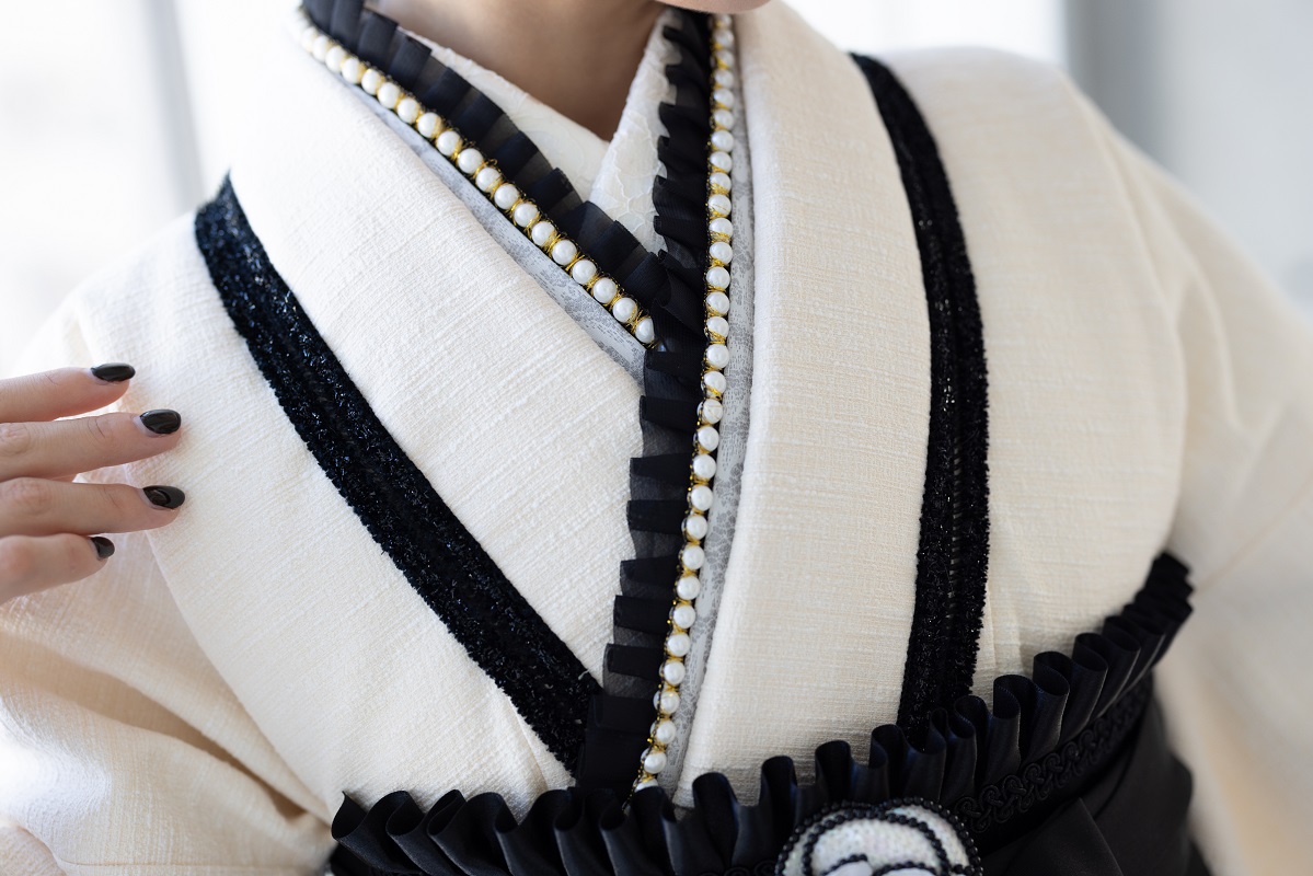 ラフィネモカ二尺袖/卒業袴 リボンノットRM-167/RH-96【白×黒/ホワイト】 - 画像 (6)