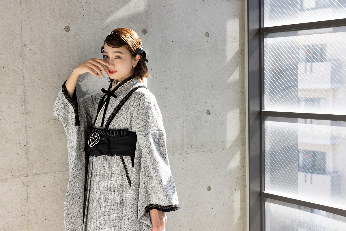 ラフィネモカ二尺袖/卒業袴 リボンノットRM-168/RH-97【グレー×黒/グレー】 - 画像 (12)