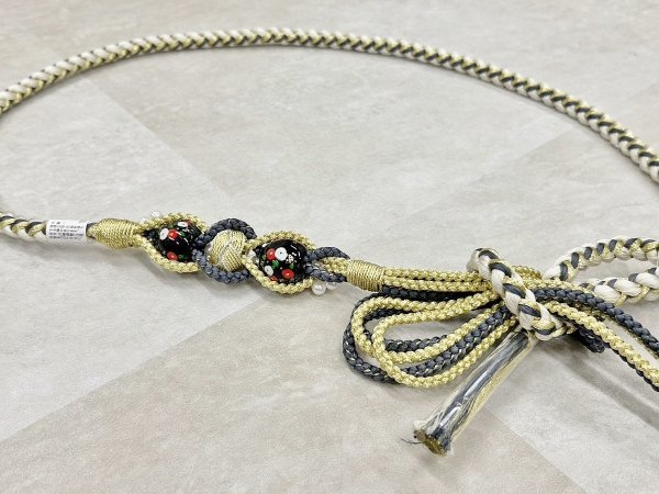 帯〆組みひもトンボ玉 白紺 TOJ-2409b