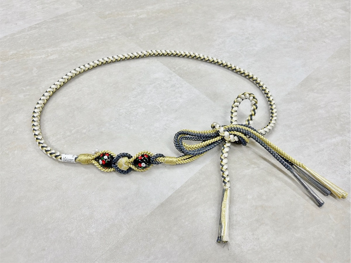 帯〆組みひもトンボ玉 白紺 TOJ-2409b - 画像 (5)