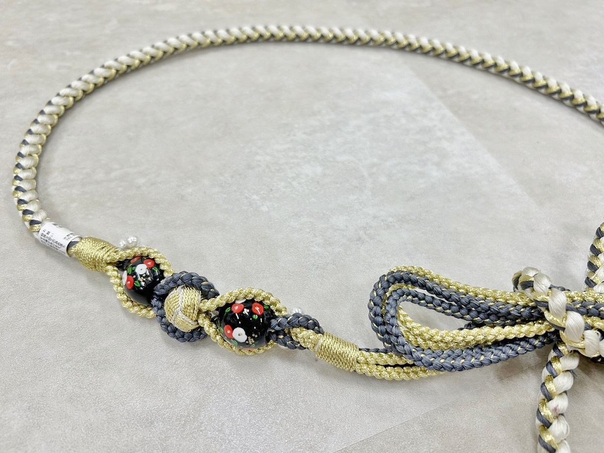 帯〆組みひもトンボ玉 白紺 TOJ-2409b - 画像 (2)