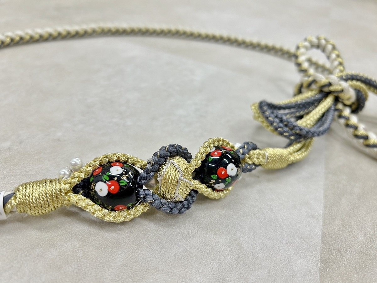 帯〆組みひもトンボ玉 白紺 TOJ-2409b - 画像 (3)