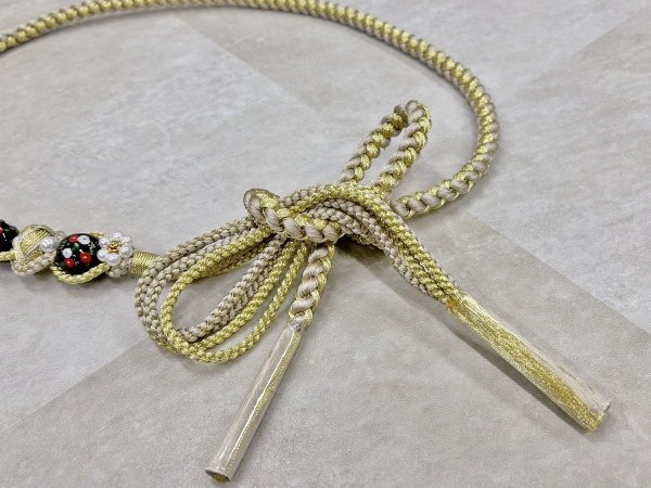 帯〆組みひもトンボ玉 ベージュ TOJ-2409c