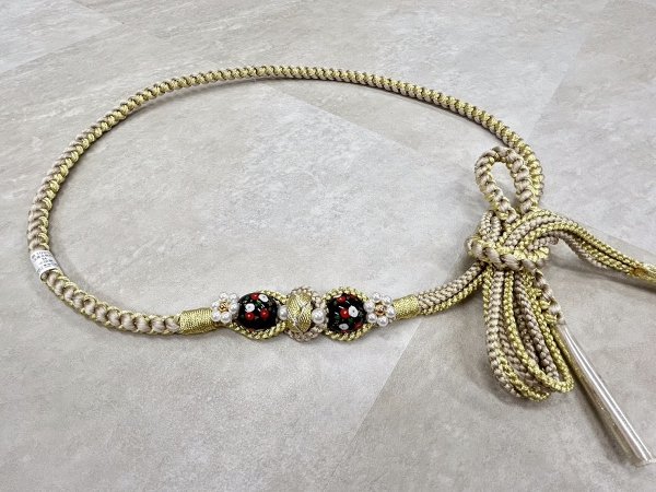 帯〆組みひもトンボ玉 ベージュ TOJ-2409c - 画像 (3)