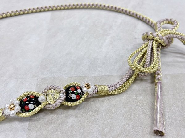 帯〆組みひもトンボ玉 うすピンク TOJ-2409d