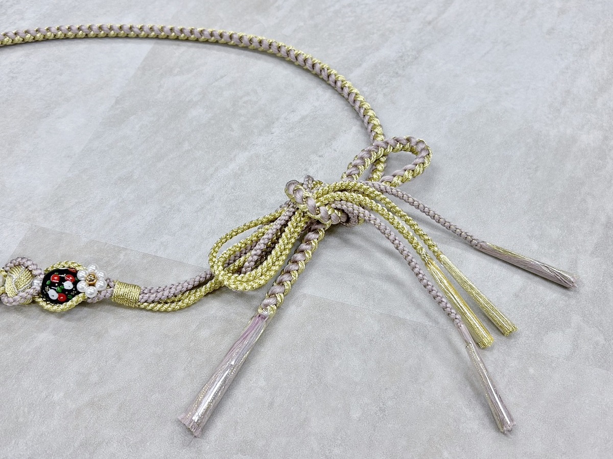 帯〆組みひもトンボ玉 うすピンク TOJ-2409d - 画像 (2)