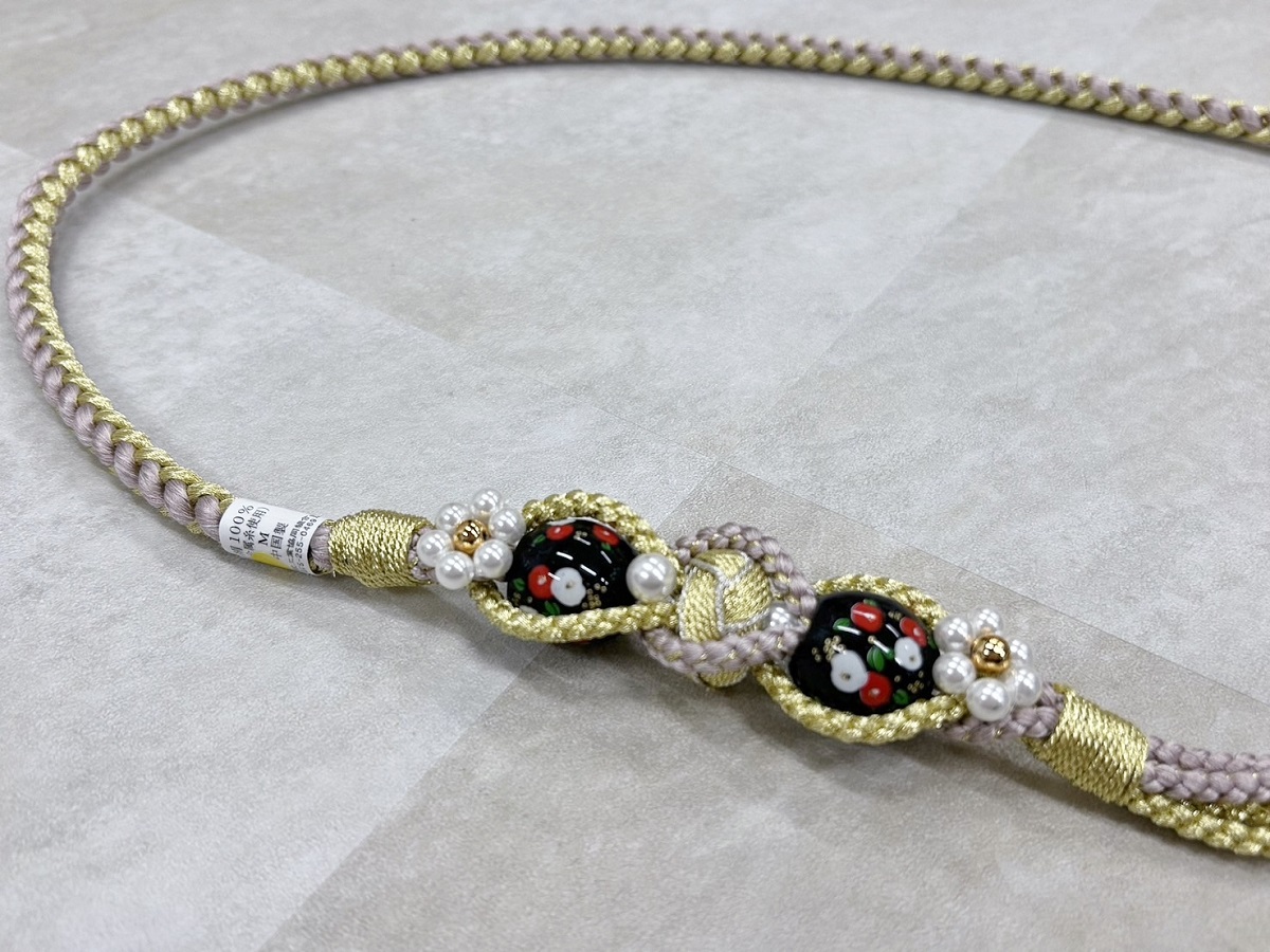 帯〆組みひもトンボ玉 うすピンク TOJ-2409d - 画像 (3)