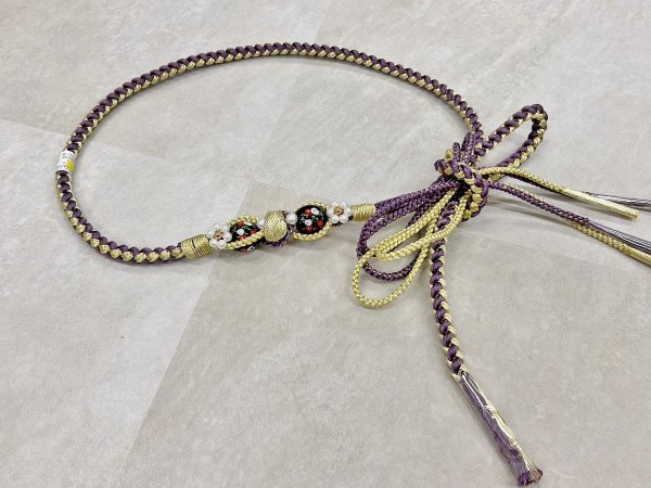 帯〆組みひもトンボ玉 紫 TOJ-2409e - 画像 (3)