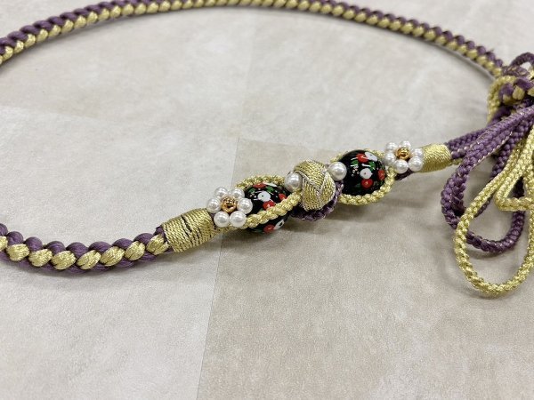 帯〆組みひもトンボ玉 紫 TOJ-2409e - 画像 (2)