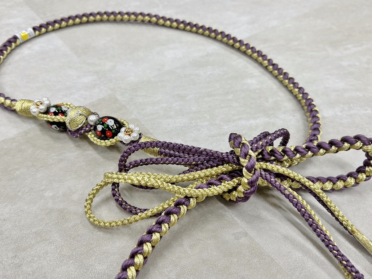 帯〆組みひもトンボ玉 紫 TOJ-2409e