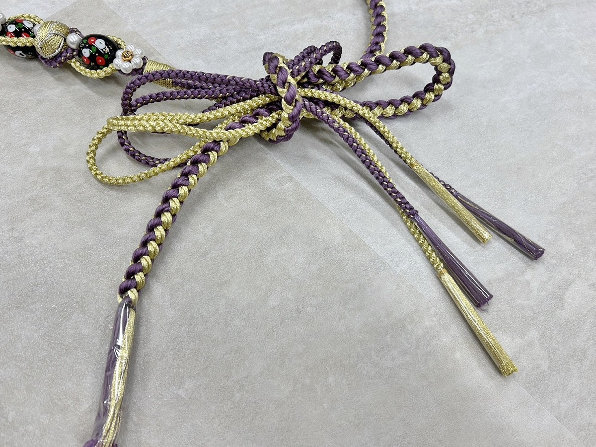 帯〆組みひもトンボ玉 紫 TOJ-2409e - 画像 (5)