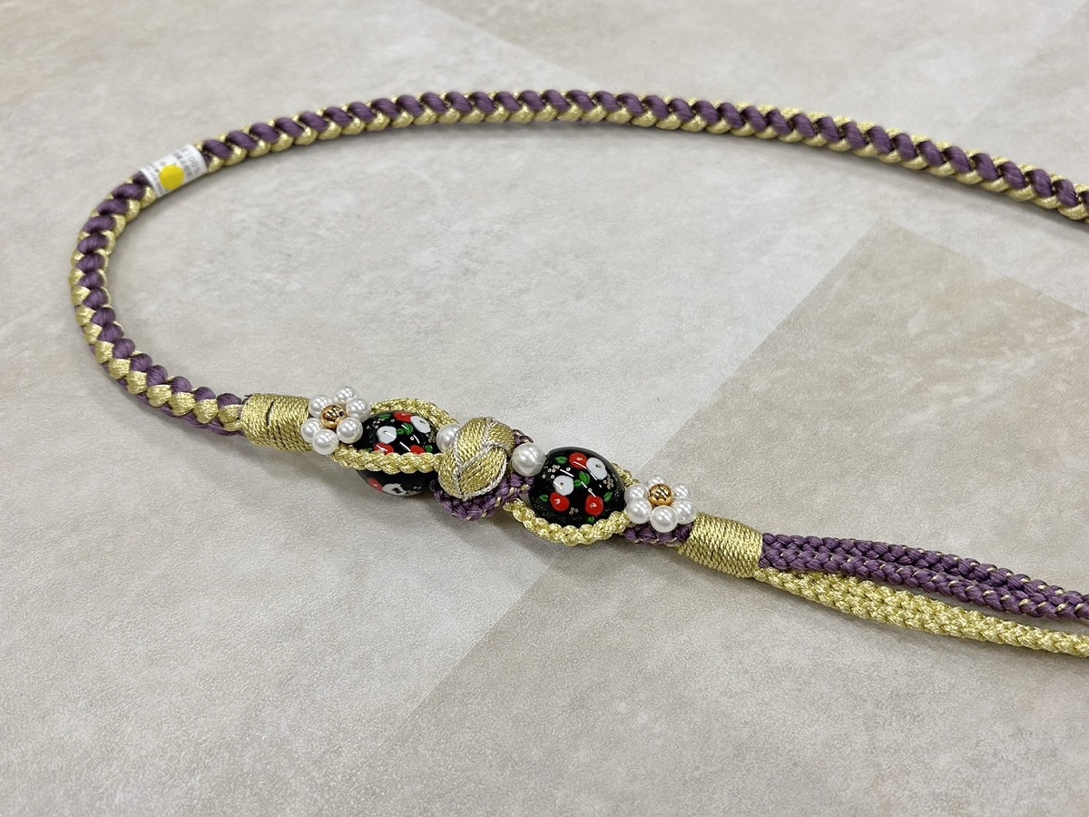 帯〆組みひもトンボ玉 紫 TOJ-2409e - 画像 (6)