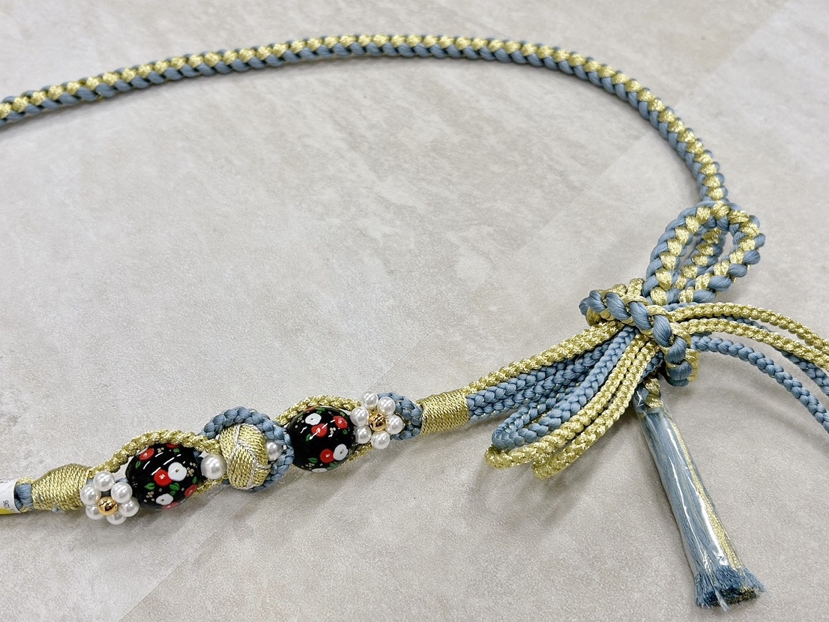 帯〆組みひもトンボ玉 ブルー TOJ-2409f