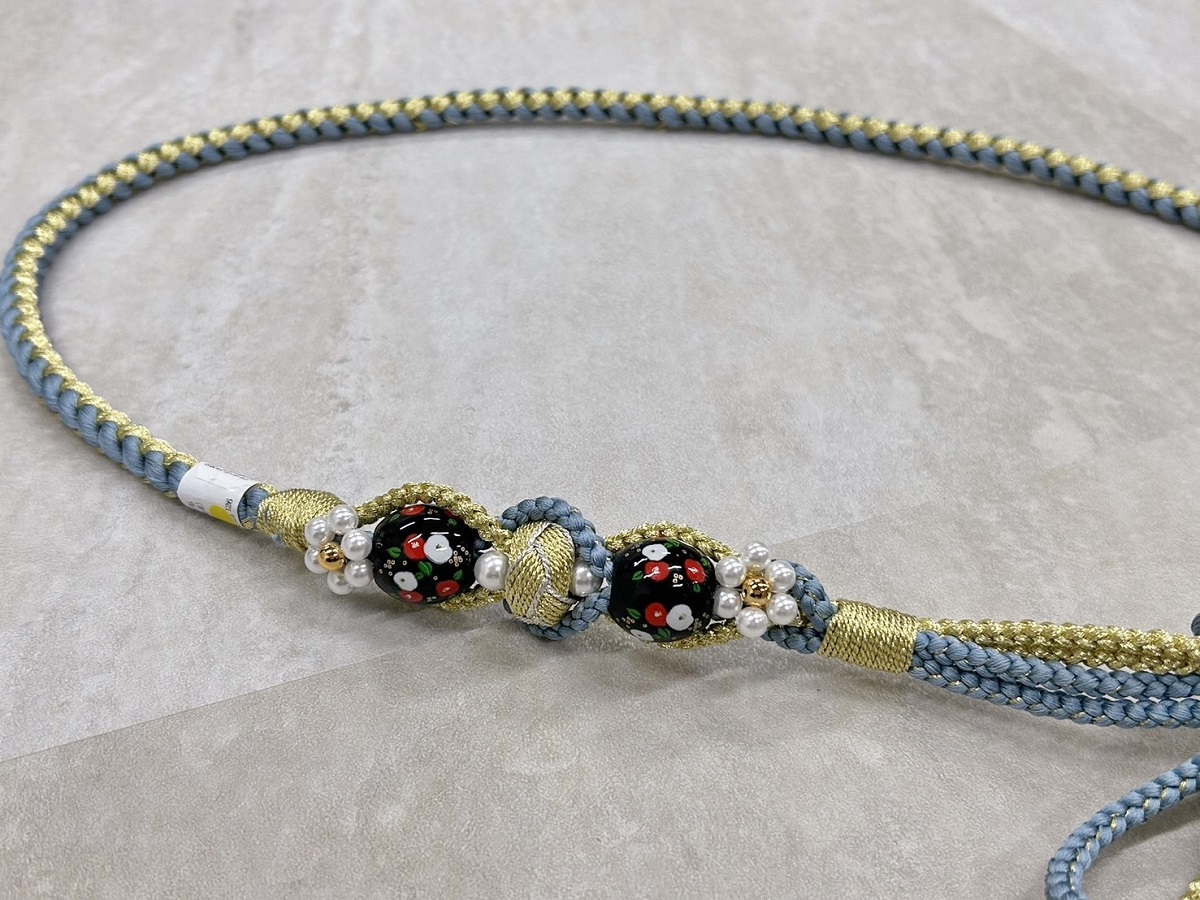 帯〆組みひもトンボ玉 ブルー TOJ-2409f - 画像 (2)