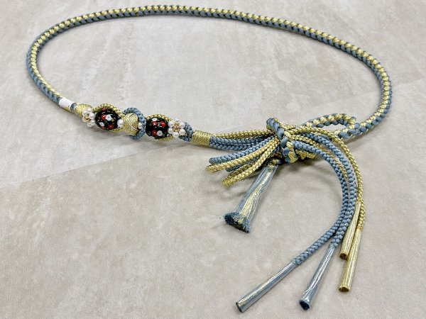 帯〆組みひもトンボ玉 ブルー TOJ-2409f - 画像 (3)