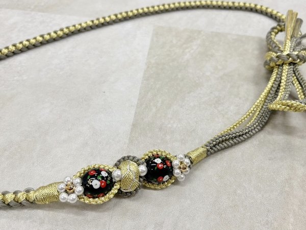 帯〆組みひもトンボ玉 グレー TOJ-2409g - 画像 (6)