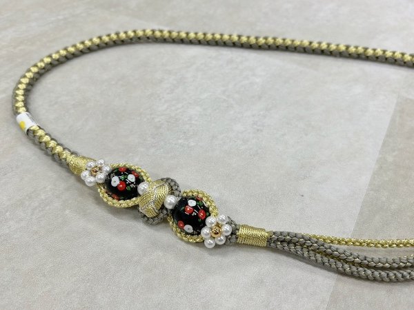 帯〆組みひもトンボ玉 グレー TOJ-2409g