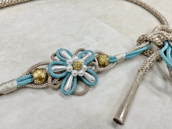 帯〆組みひも 花細工×トンボ玉 ベージュ TOJ-2409L - 画像 (2)