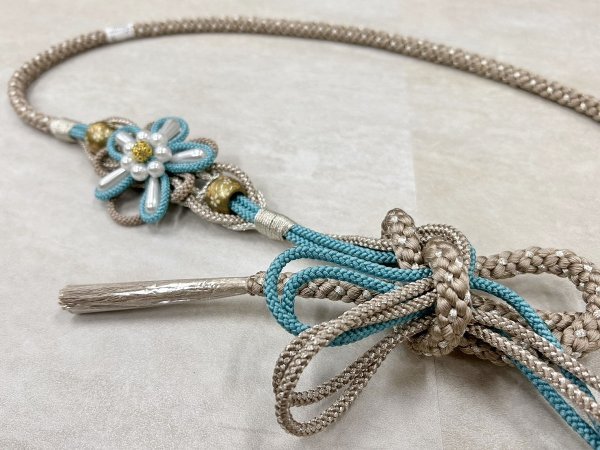 帯〆組みひも 花細工×トンボ玉 ベージュ TOJ-2409L