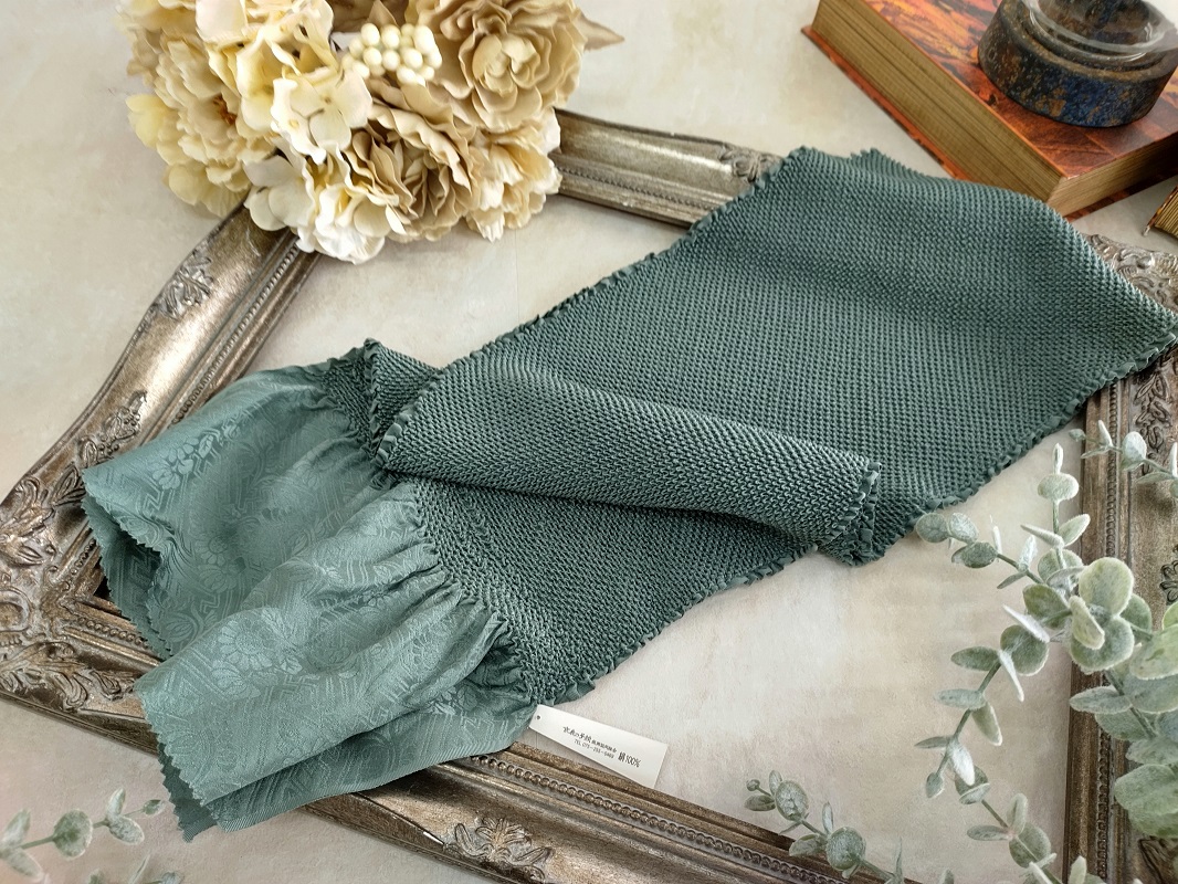 エバース絞り帯揚 ラフィネ別注カラー 正絹【残数限り】RT-EO23aくすみグリーン