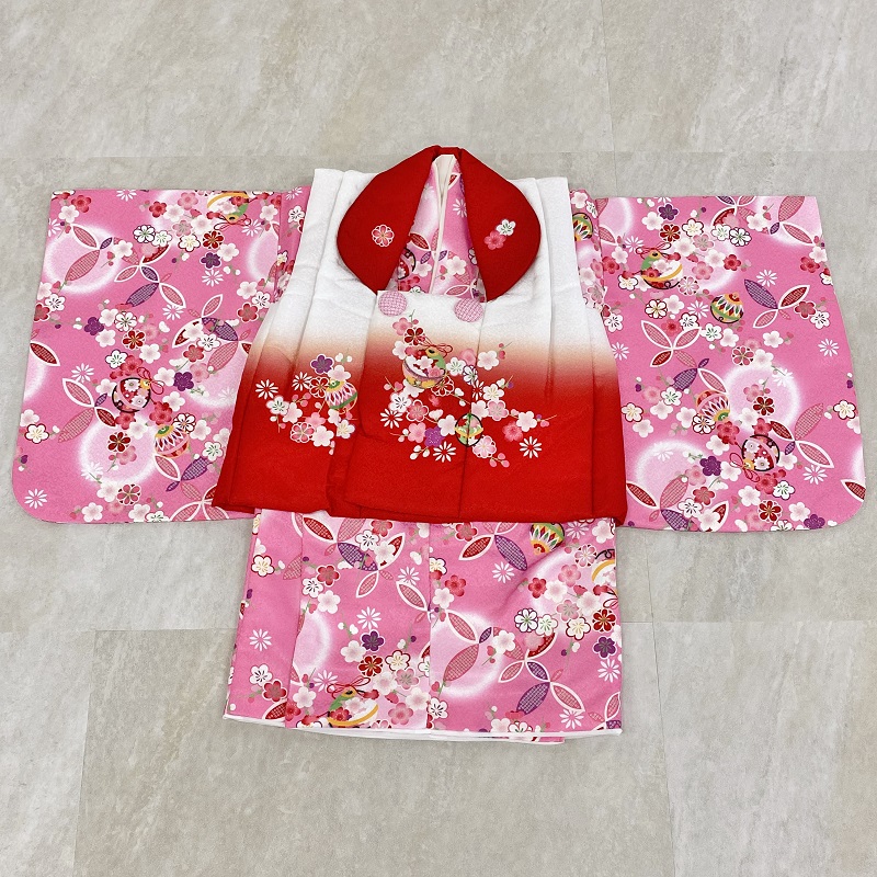 【現品】女児1歳ベビー被布アンサンブル(二部式)RMH2307-j3 赤白ピンク